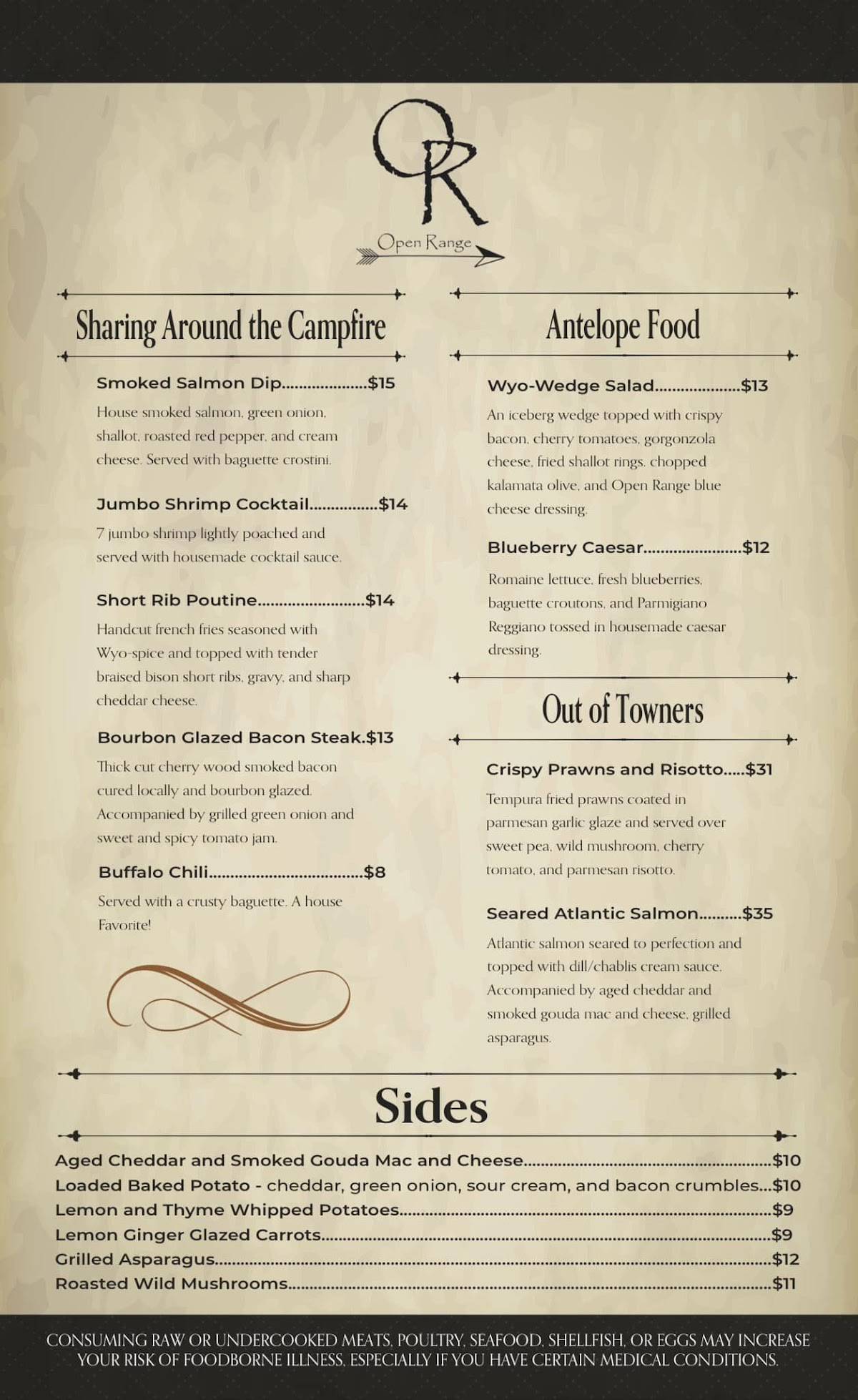 Menu at Open Range Bar and Grill, Sheridan