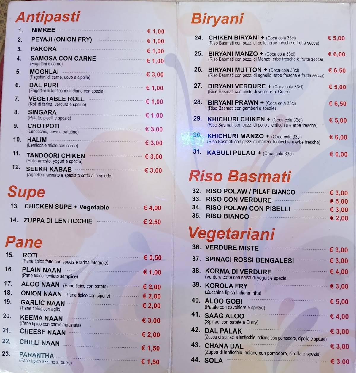 Menu di Orientale Ristorante 