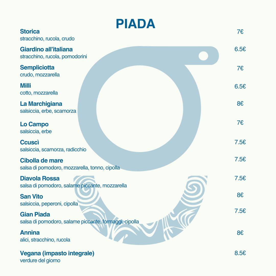 Menu di Origine . Pizza Piada Sfizio 