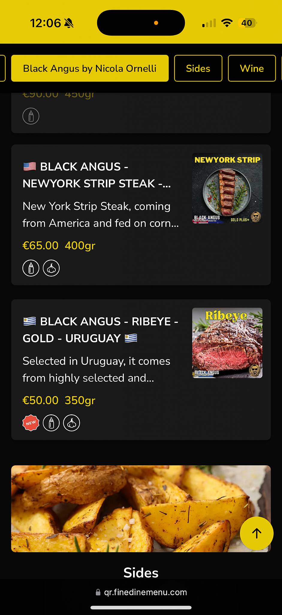 Menu de Ornelli Black Angus Steakhouse