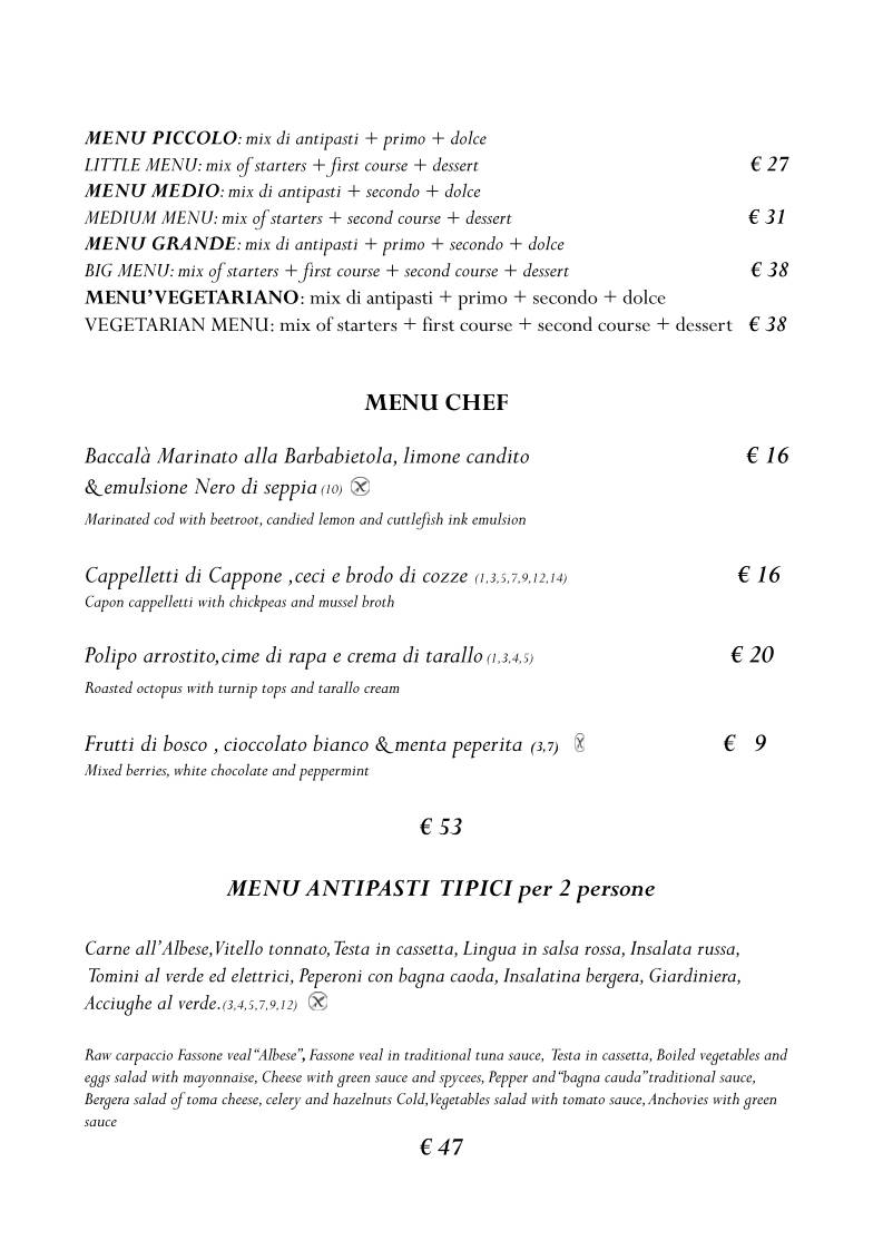 Menu di Osteria Borgo Vecchio 