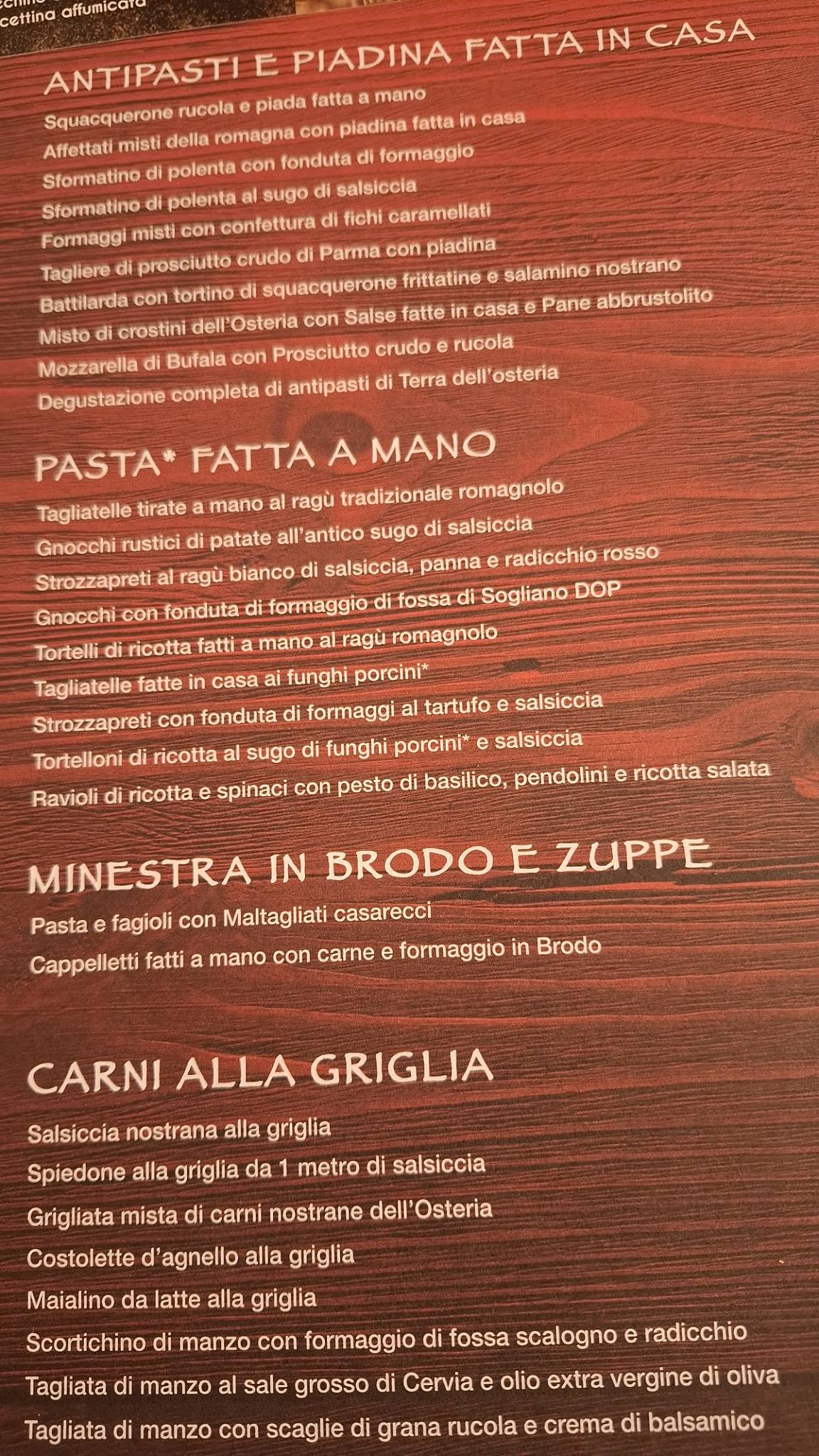 Menu di Osteria Castellabate di Romagna 