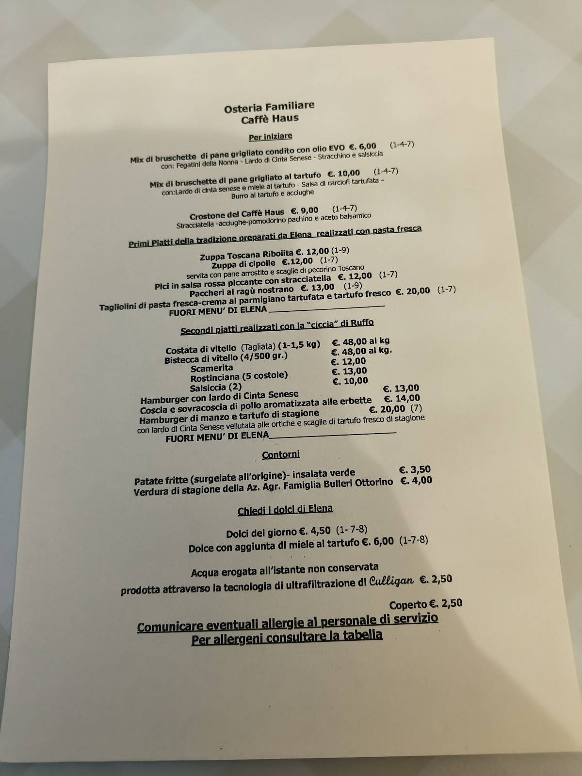 Menu di Caffè Haus Wine Bar 