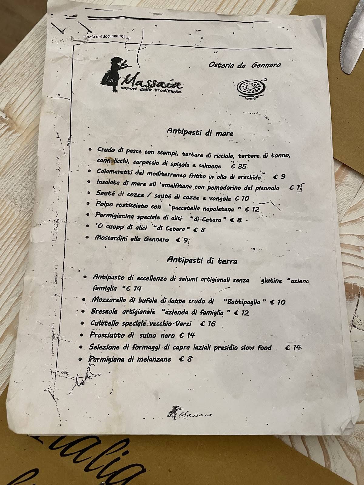 Menu di Osteria La Massaia 