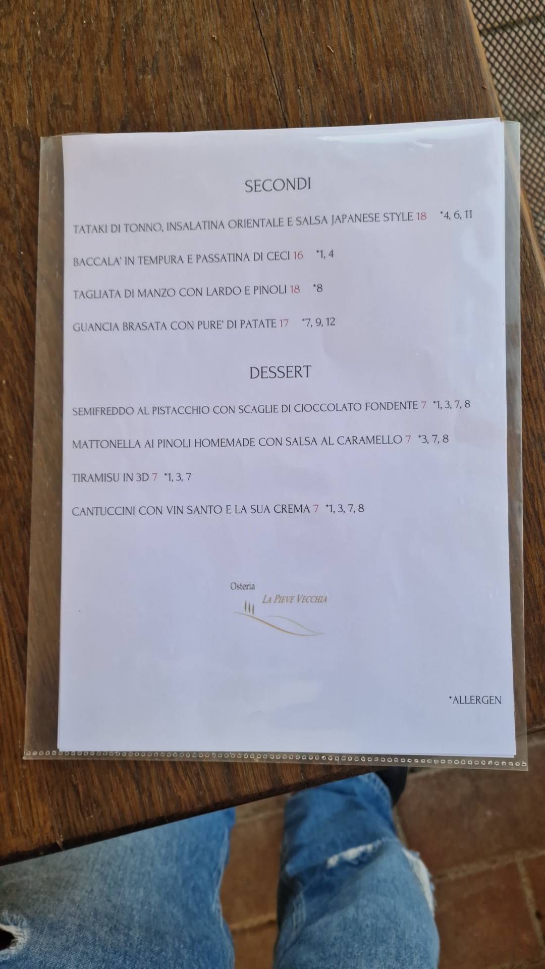 Menu di Osteria "La Pieve Vecchia" 
