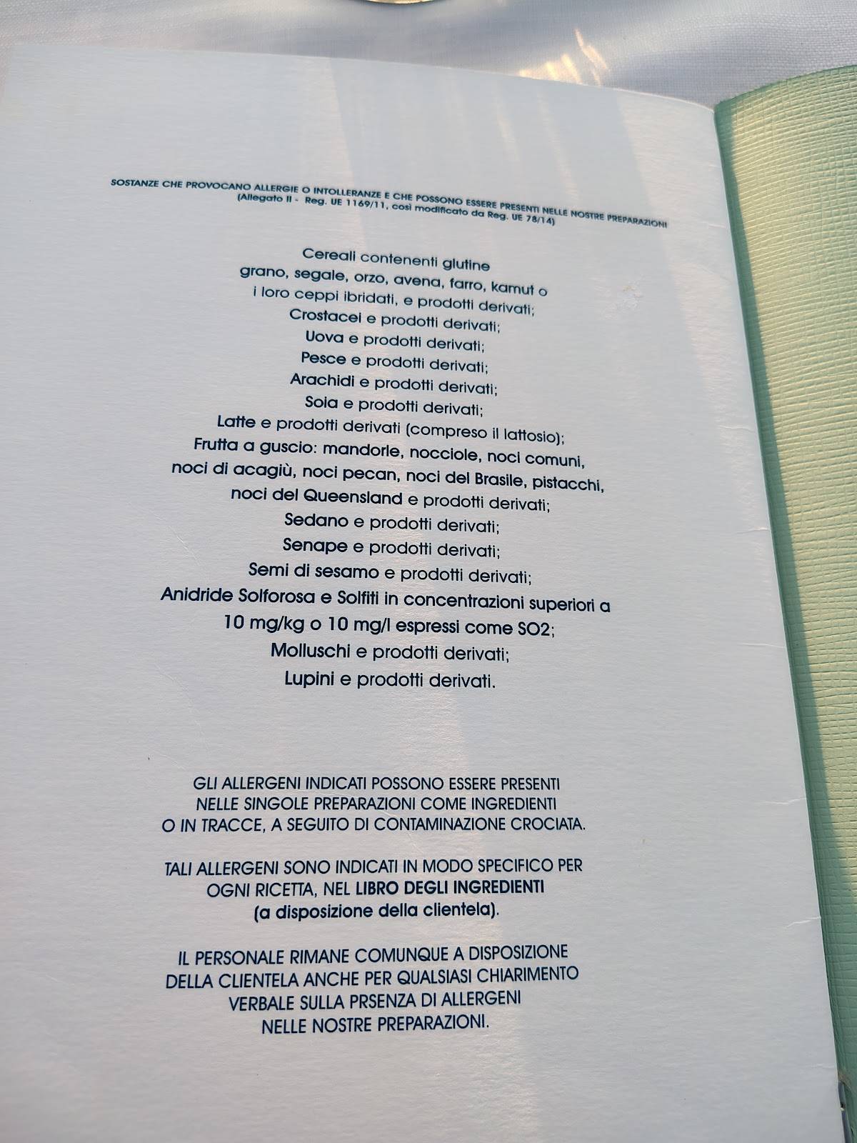 Menu di Osteria Mej ad gnint 