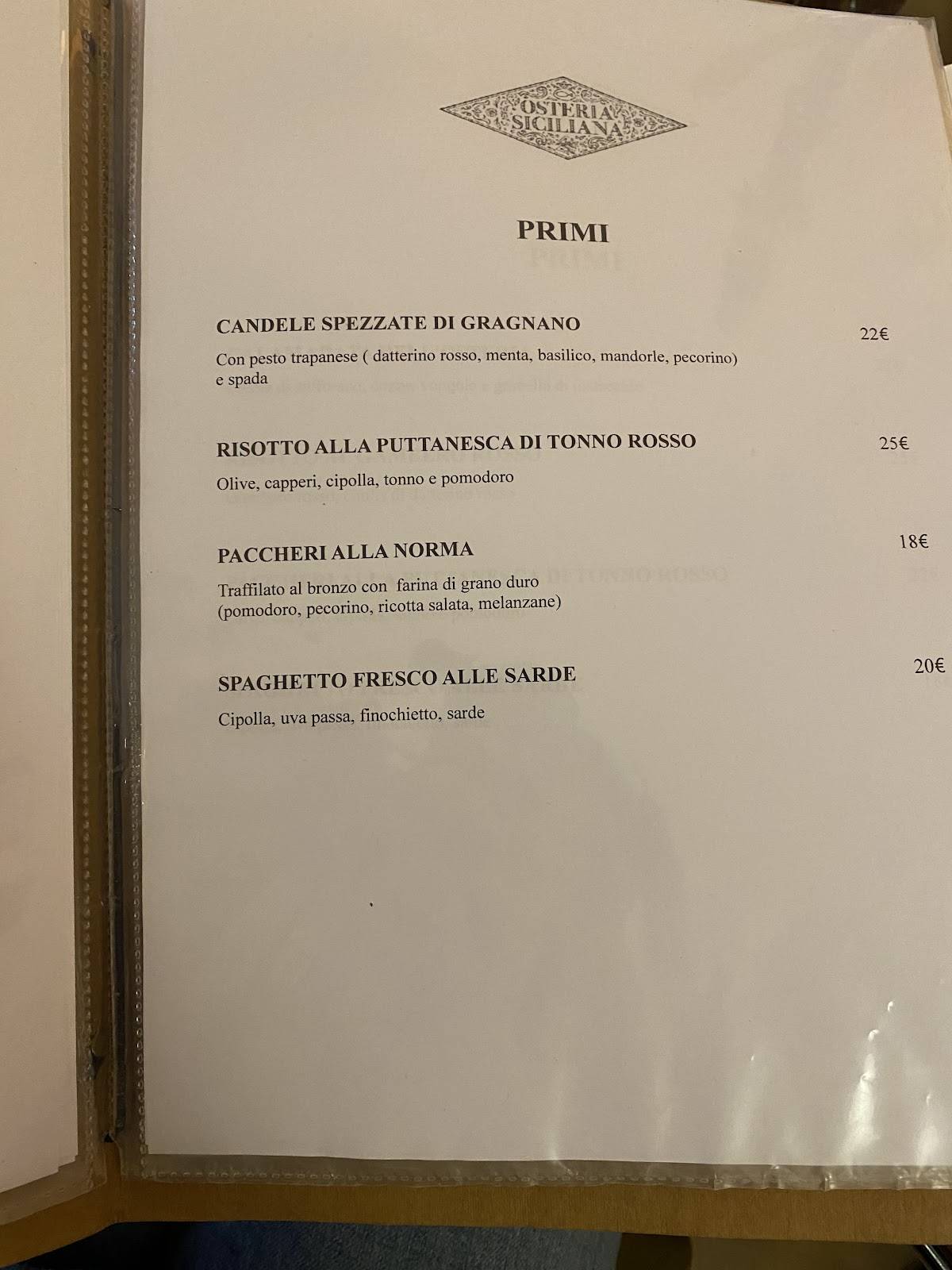 Menu di Osteria Siciliana 