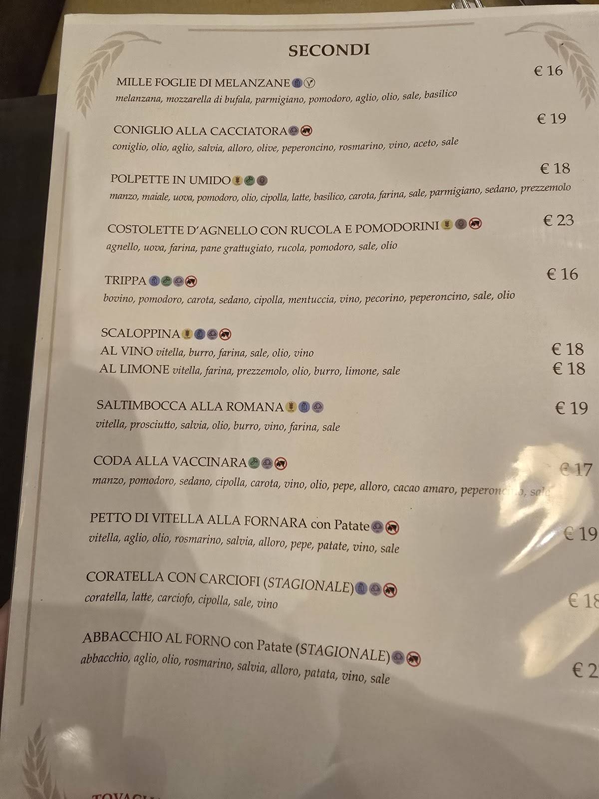 Menu di Osteria da Fortunata - Pellegrino 