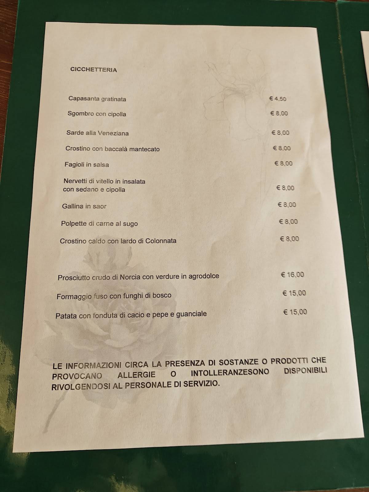 Menu di Osteria del Cuore 