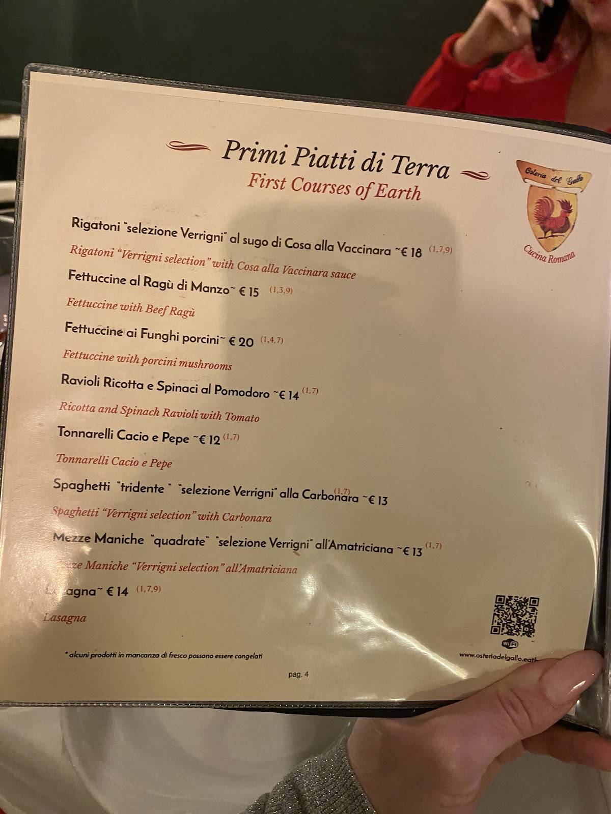 Menu di Osteria del Gallo 