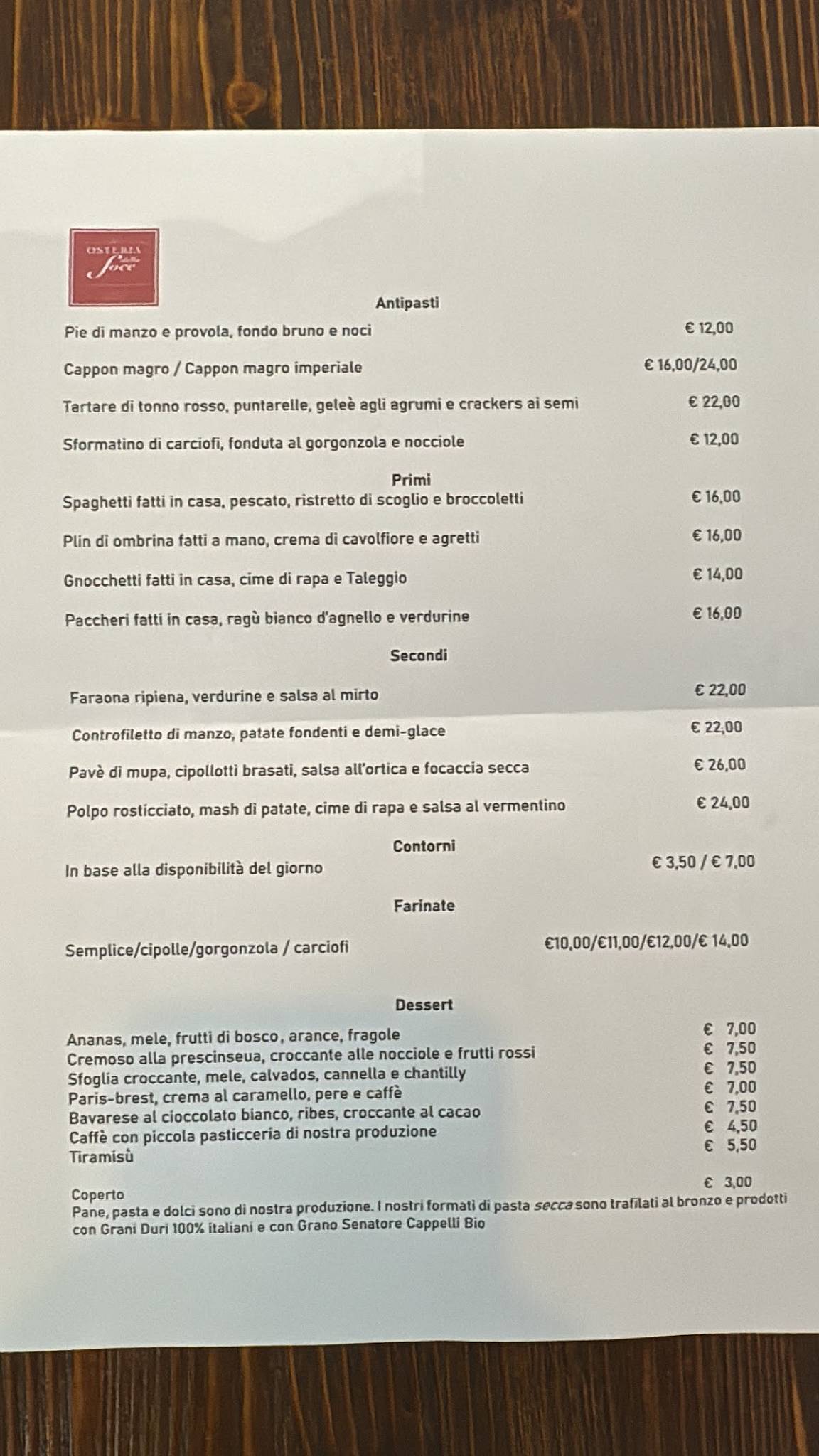 Menu di Osteria della Foce 