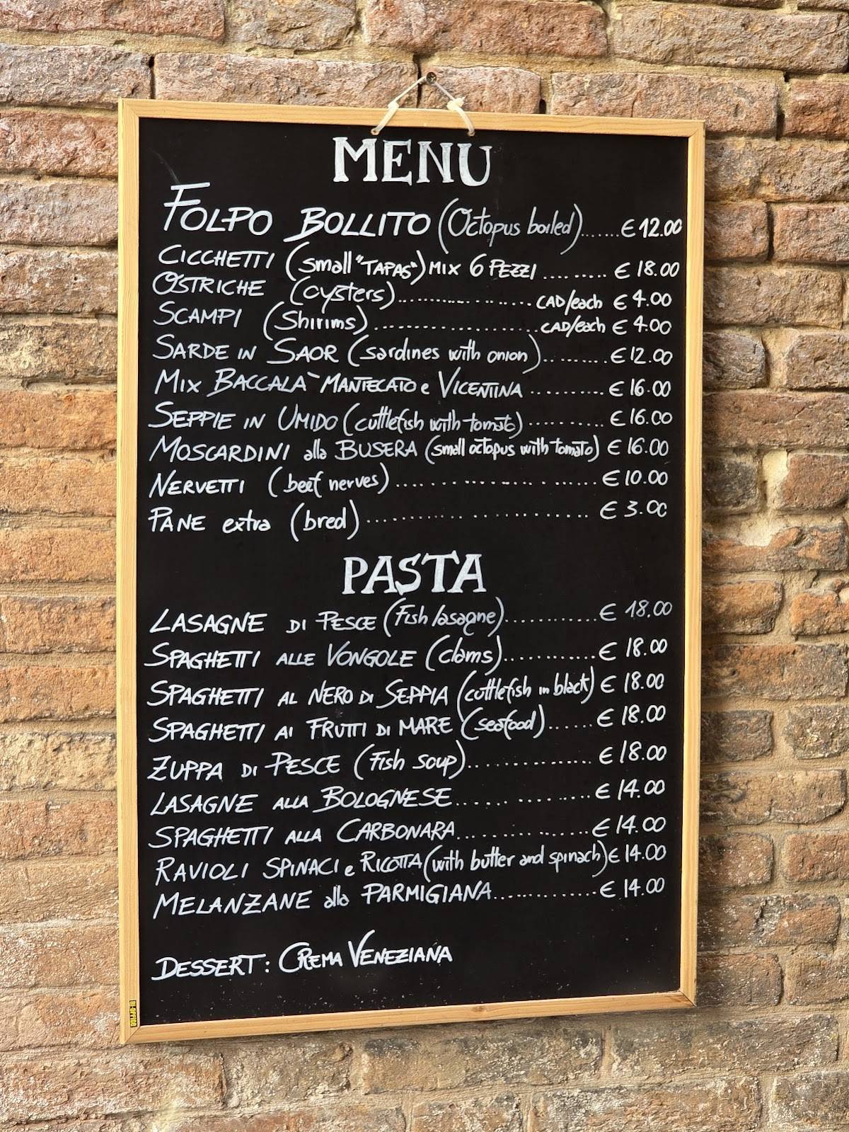 Menu di Osteria i Compari Venezia 