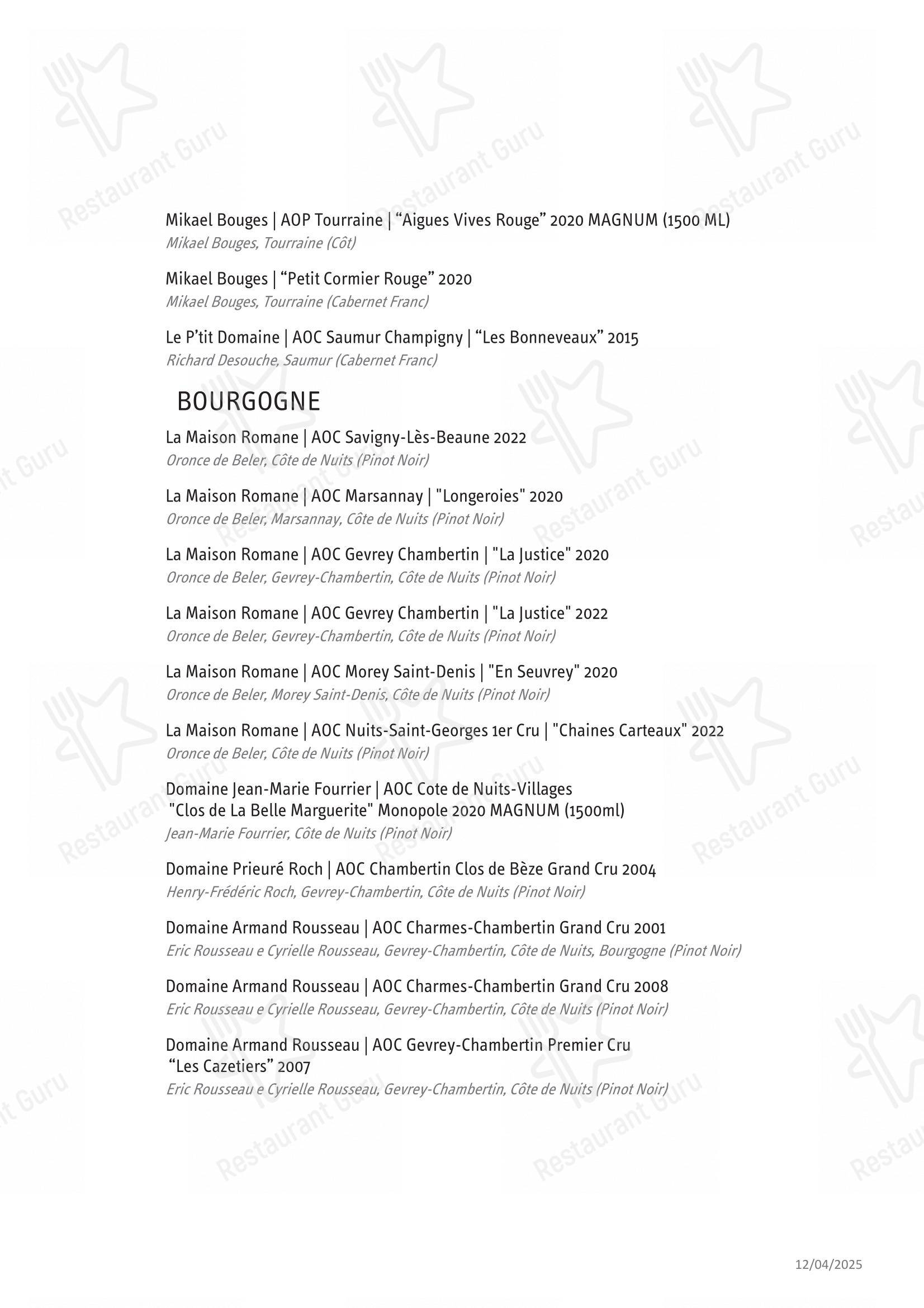 Oteque em Rio de Janeiro - Menu