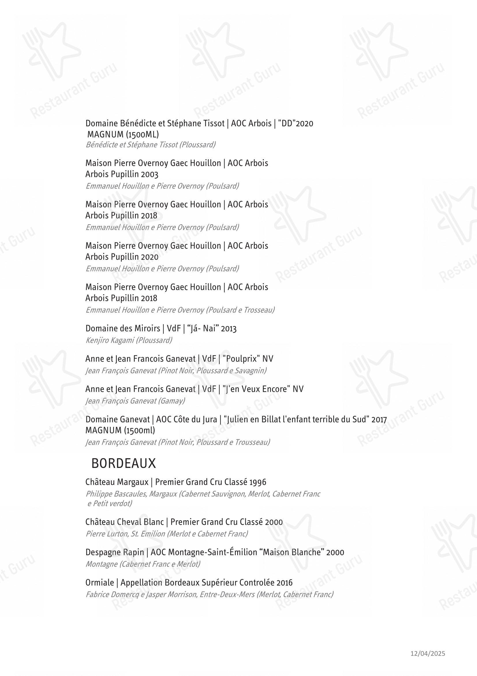 Oteque em Rio de Janeiro - Menu