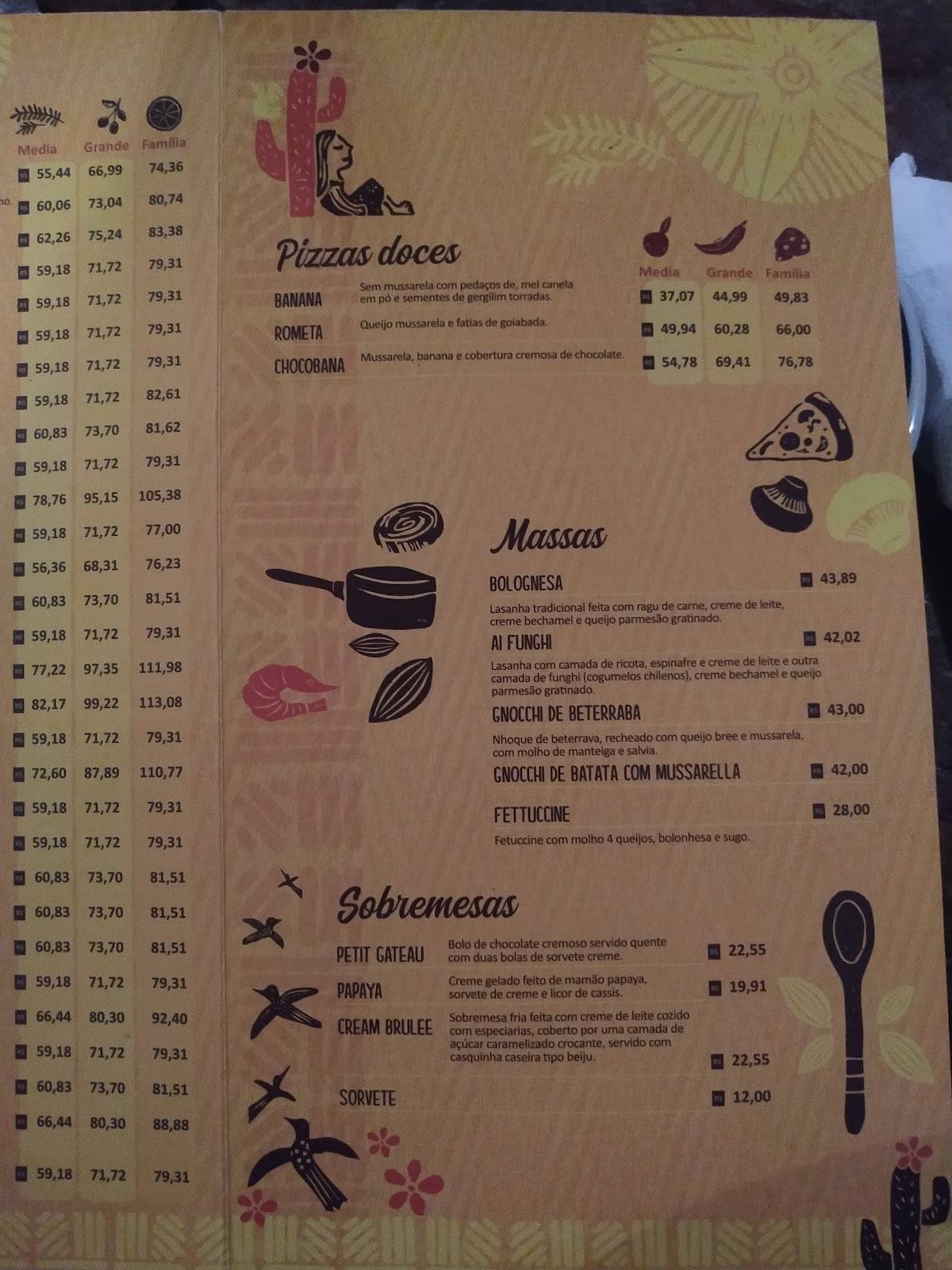 Oxente Menina Pizza na Pedra cardápio