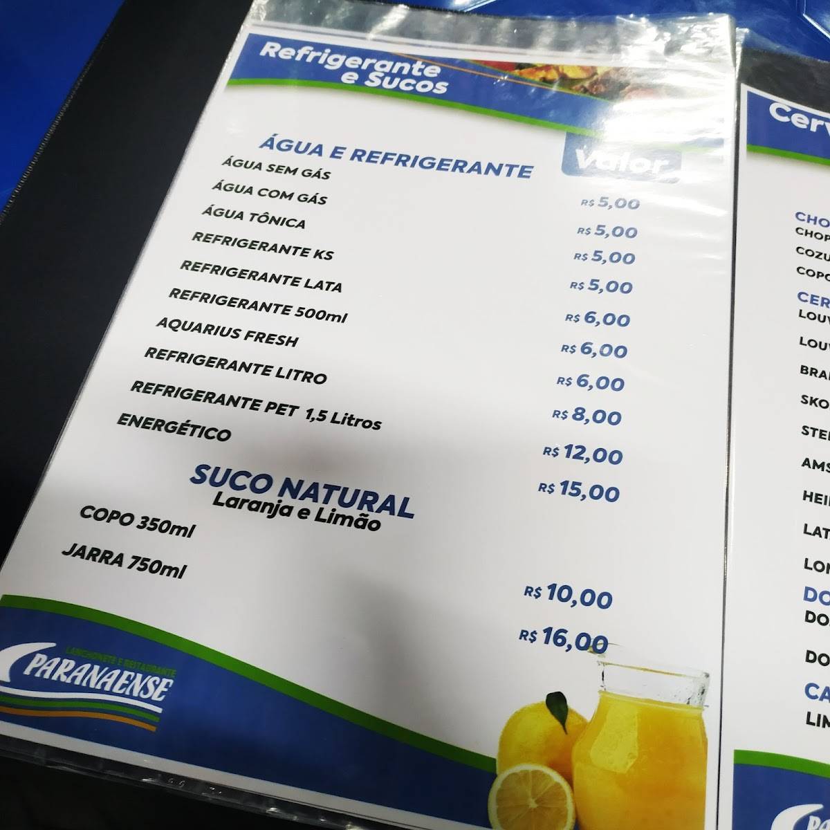 PARANAENSE RESTAURANTE E EVENTOS LTDA cardápio