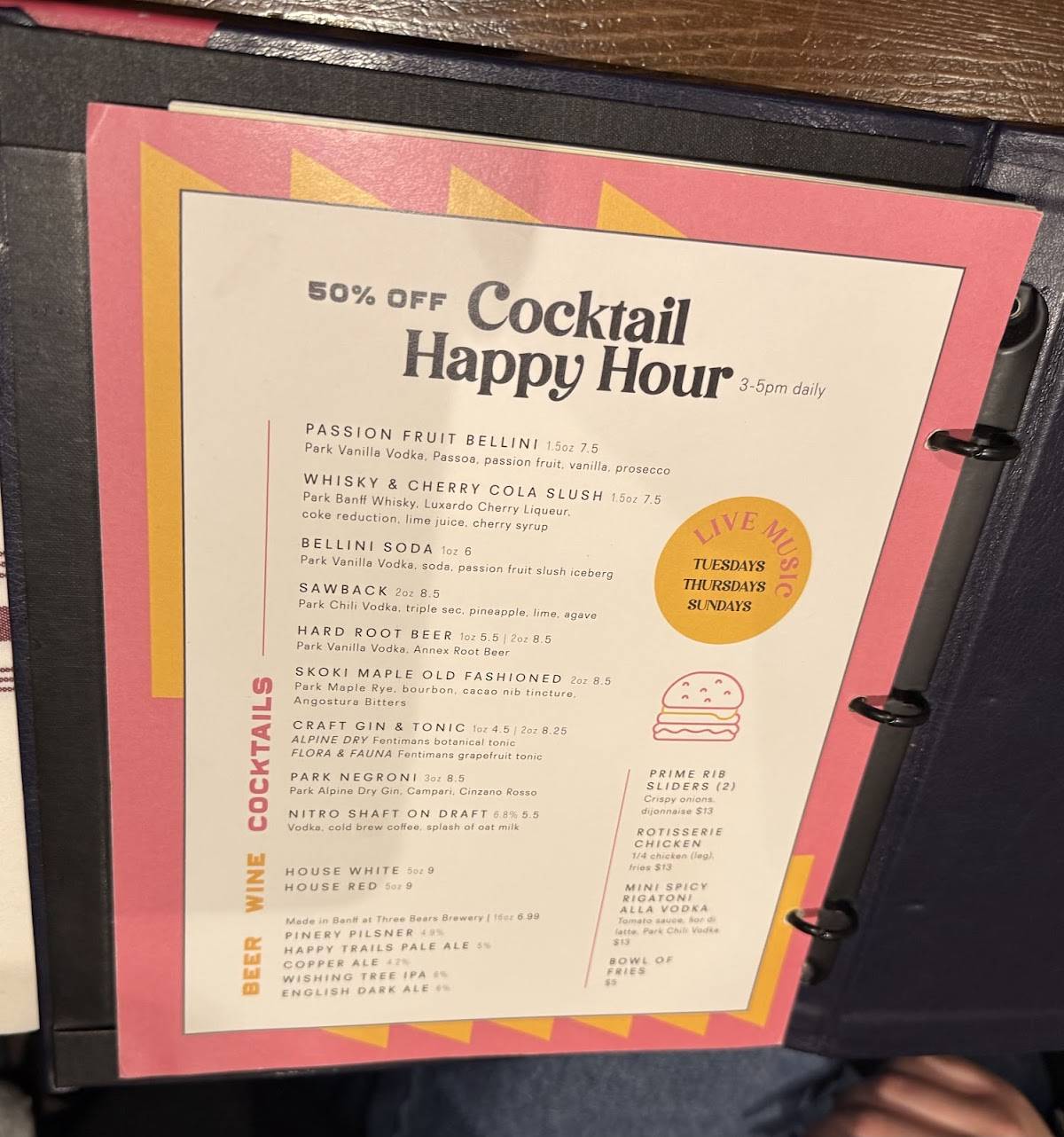 Menu de Park Distillery