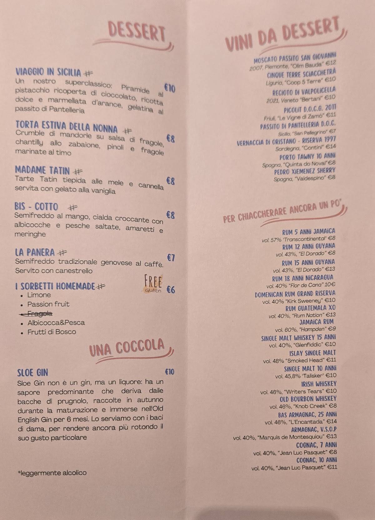 Menu de PEsciolino