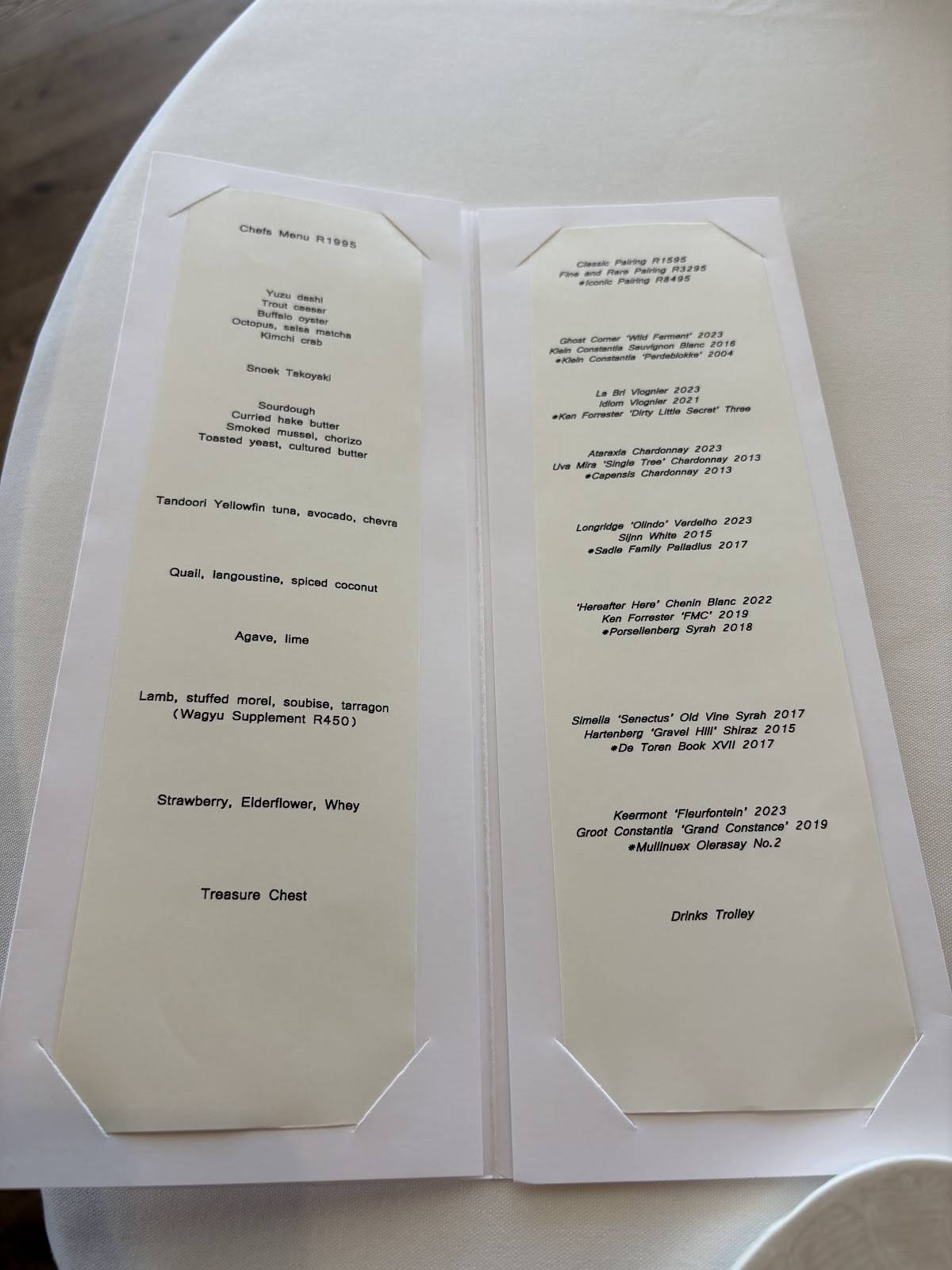 Menu at PIER Restaurant, Cape Town