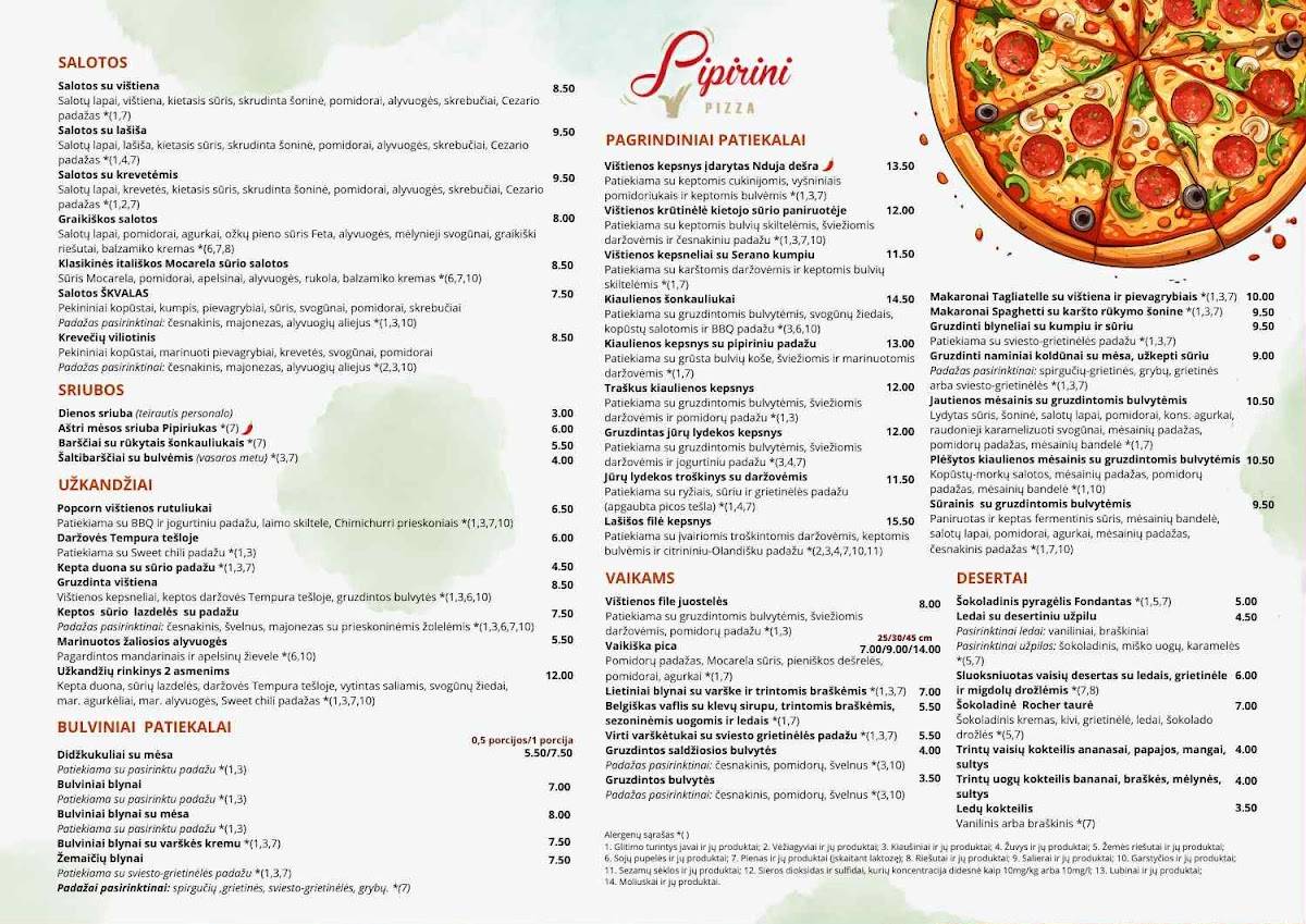 Menu de PIPIRINI PIZZA