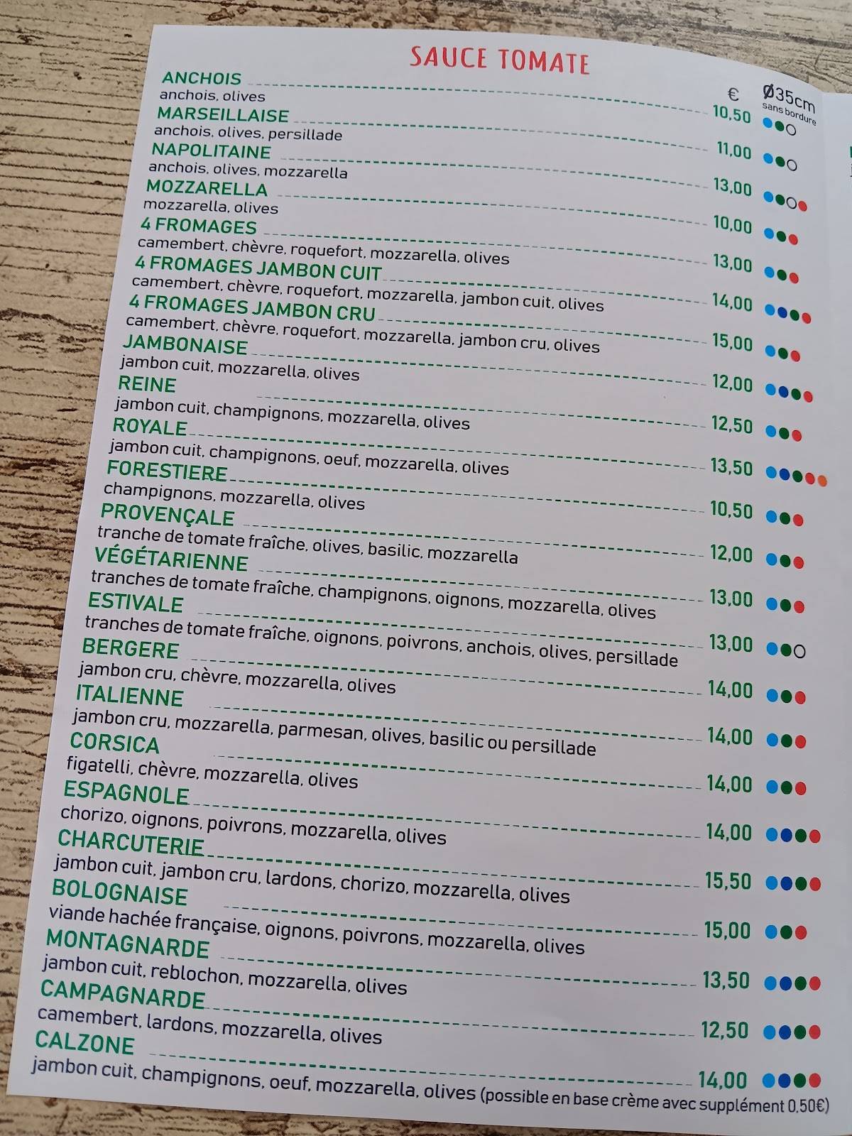 Menu de PIZ PIZZA Camion au Feu de Bois Rocbaron