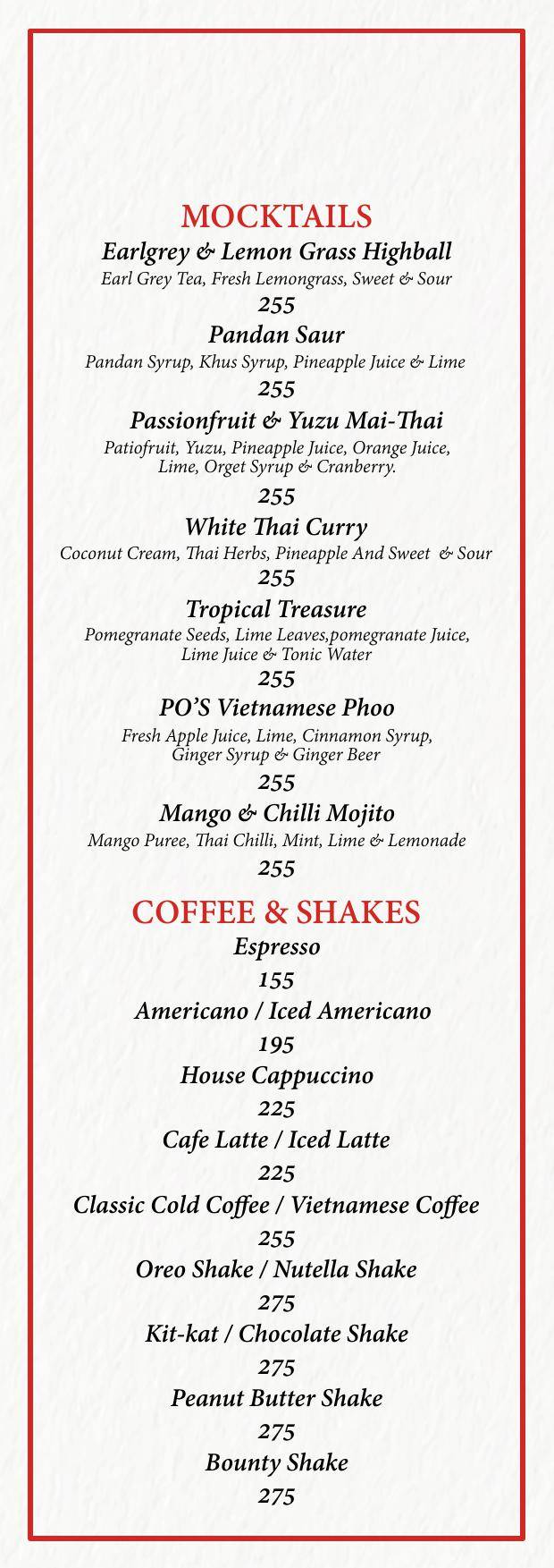 PO ASIAN CUISINE menu