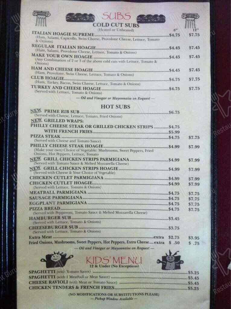 Menu at Padrinos Italian Restaurant, Beckley