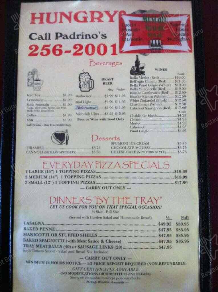 Menu at Padrinos Italian Restaurant, Beckley