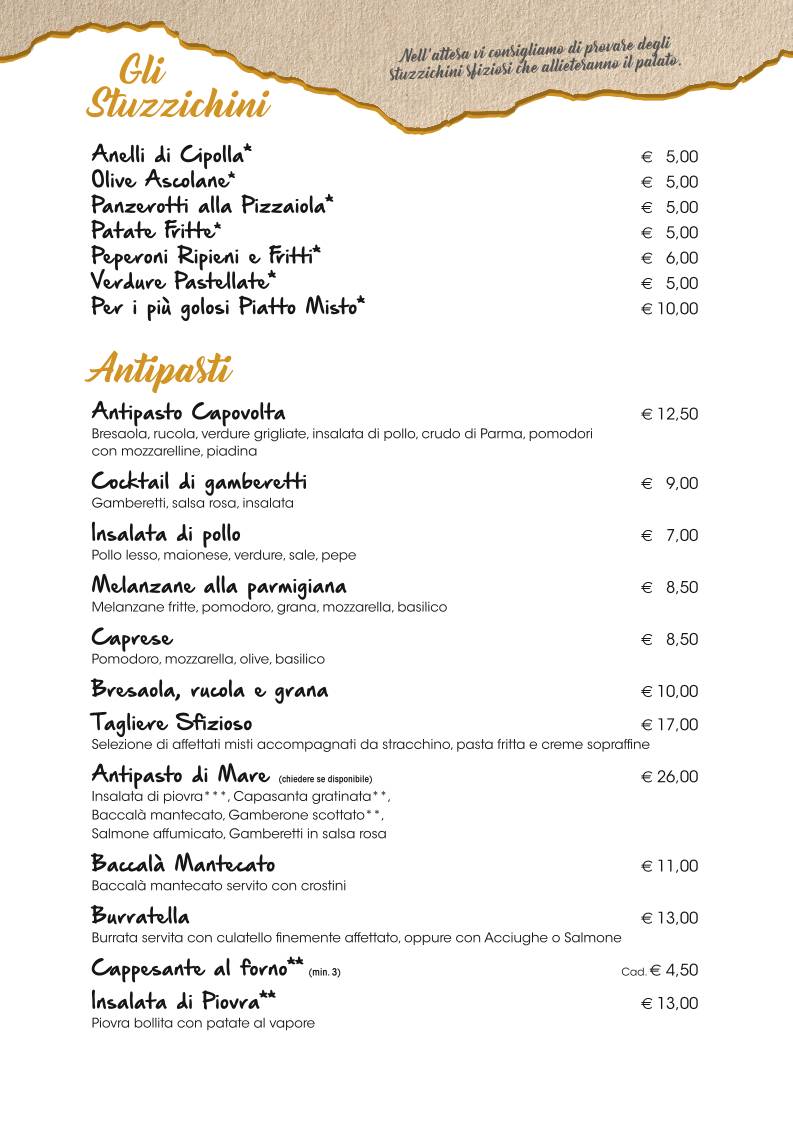 Menu di Pizzeria Ristorante Capovolta 
