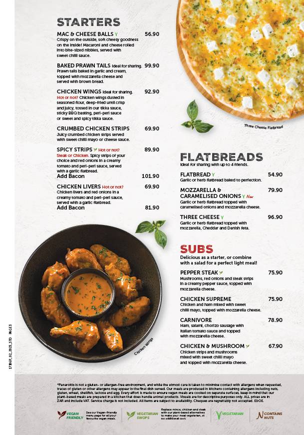 Menu At Panarottis Wonderpark Restaurant Pretoria Shop