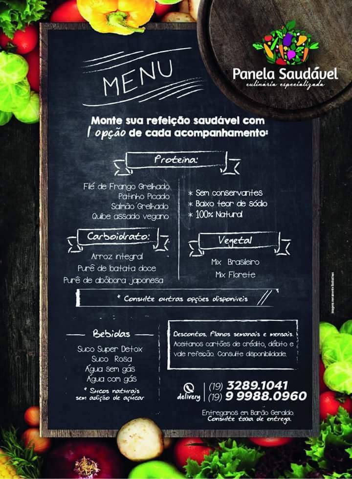 Panela Saudável cardápio