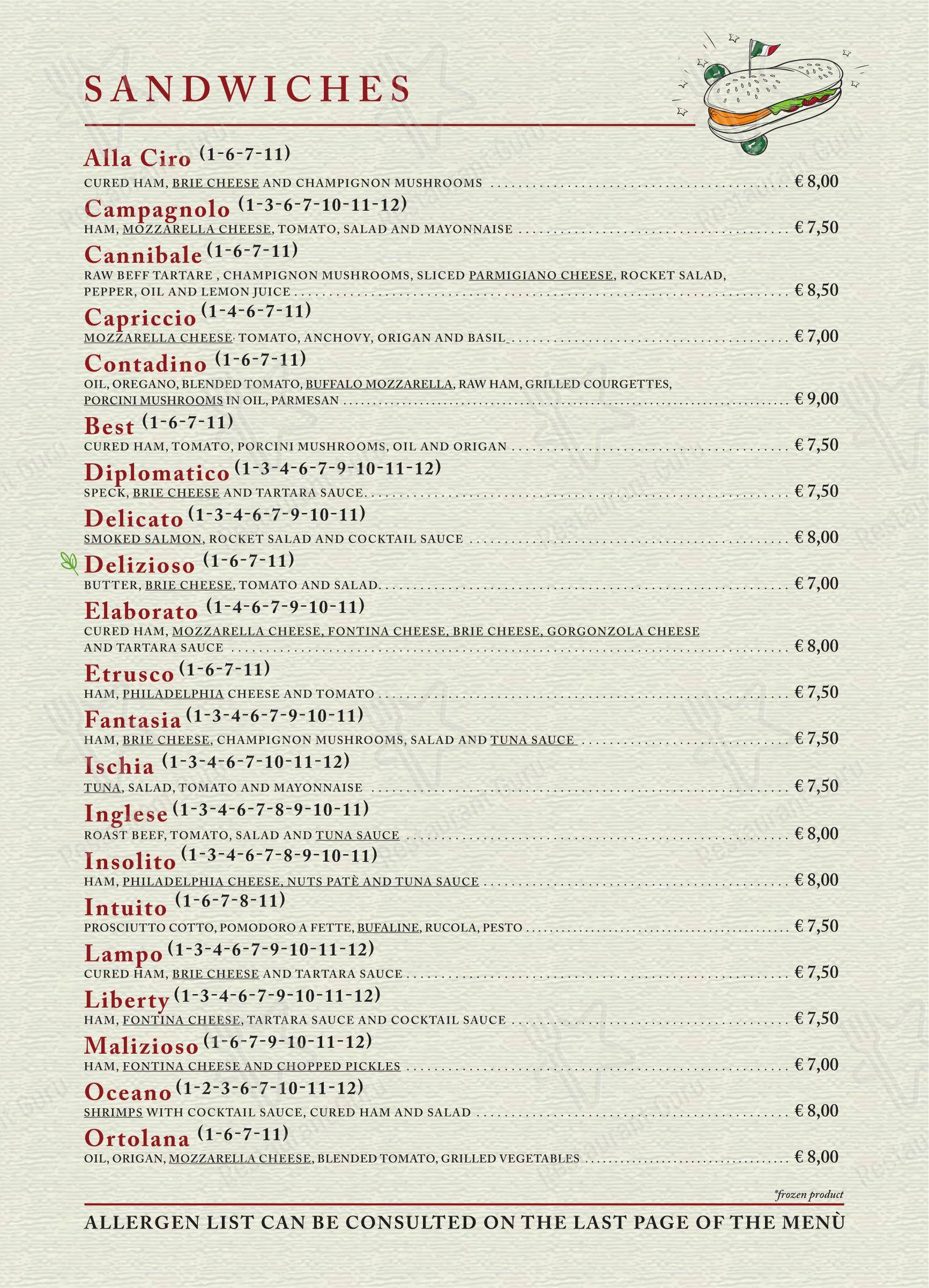 Menu di Paninoteca Ermete di Greco caffè s.r.l. - Menu bar