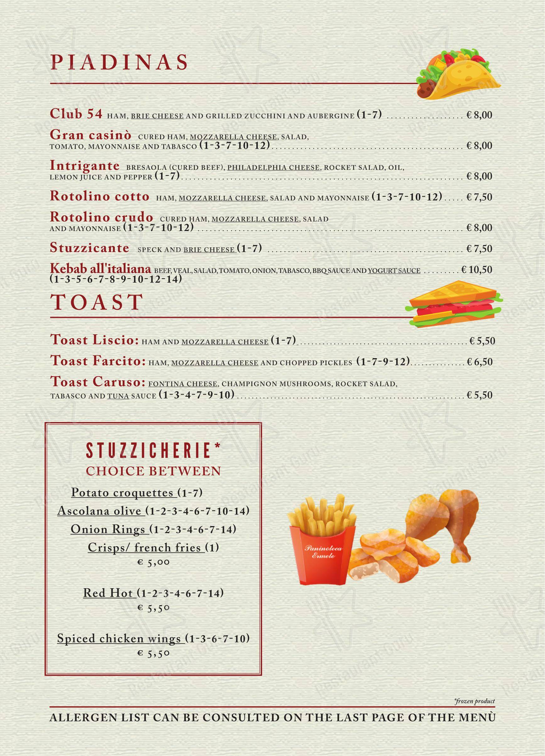 Paninoteca Ermete di Greco caffè s.r.l. in Lecco - Menu bar
