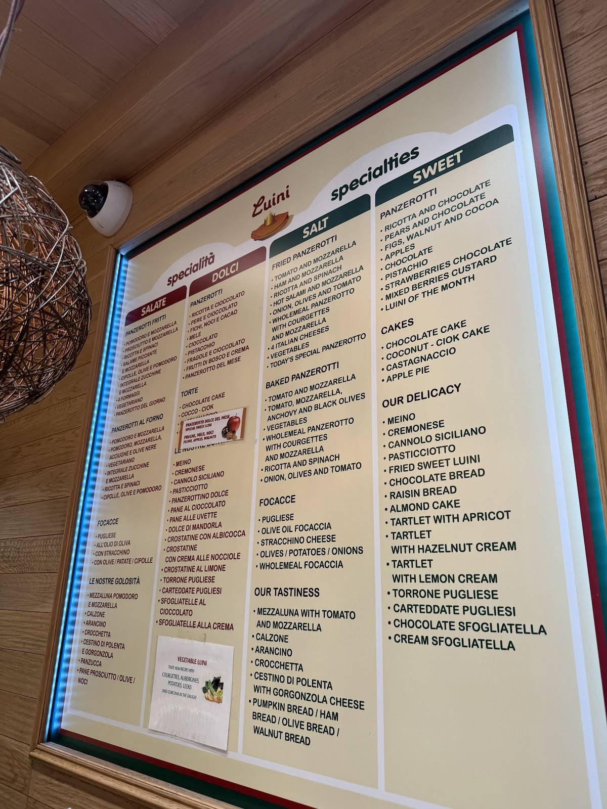 Menu de Panzerotti Luini