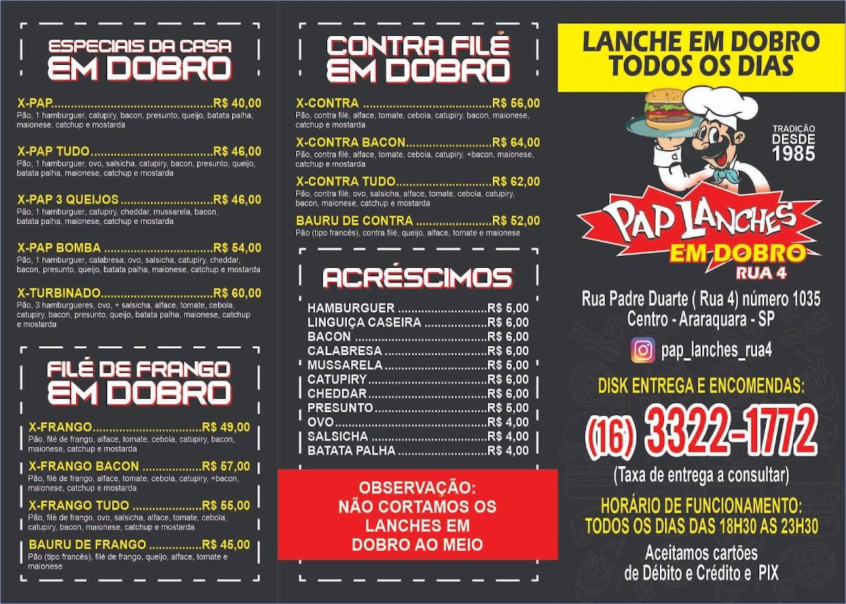 Pap Lanches em Dobro Rua 4 cardápio
