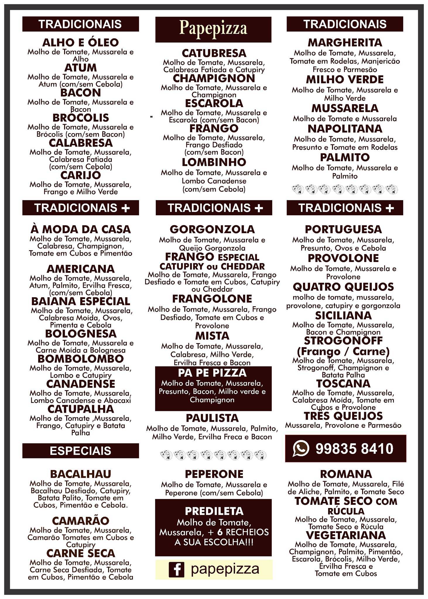 Papepizza cardápio