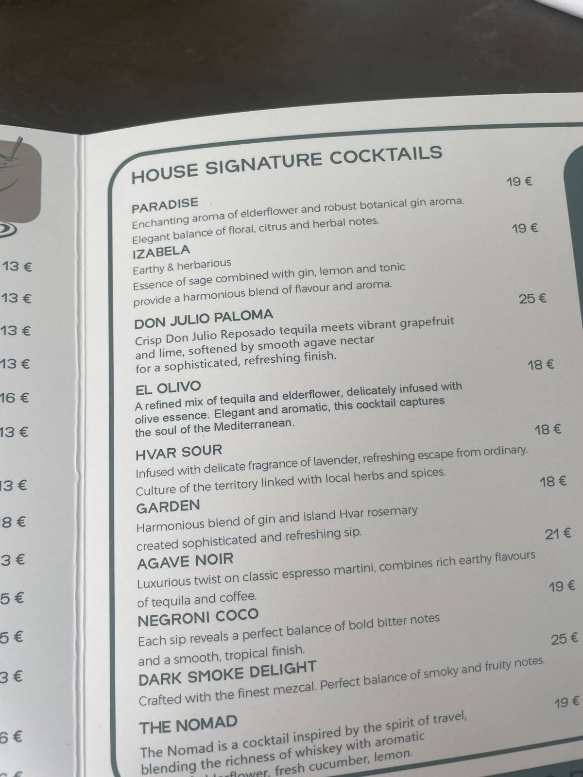 Menu di Paradise Garden Hvar 