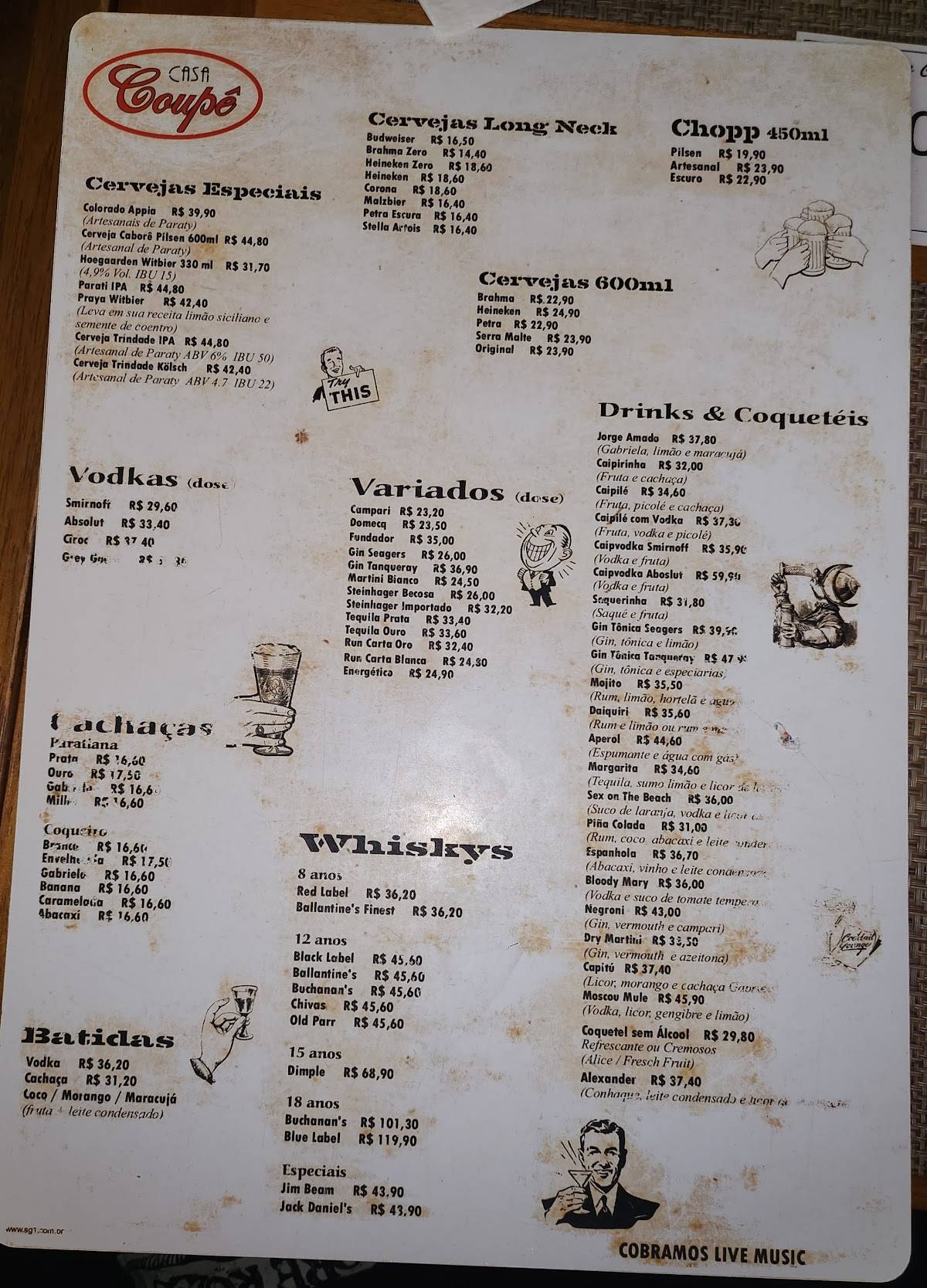 Casa Coupê cardápio