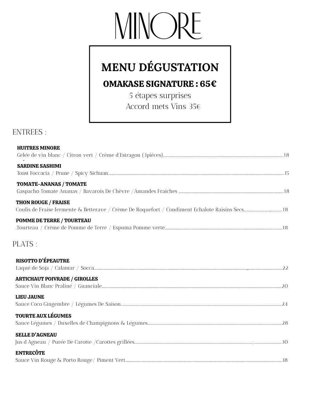 Menu de MINORE