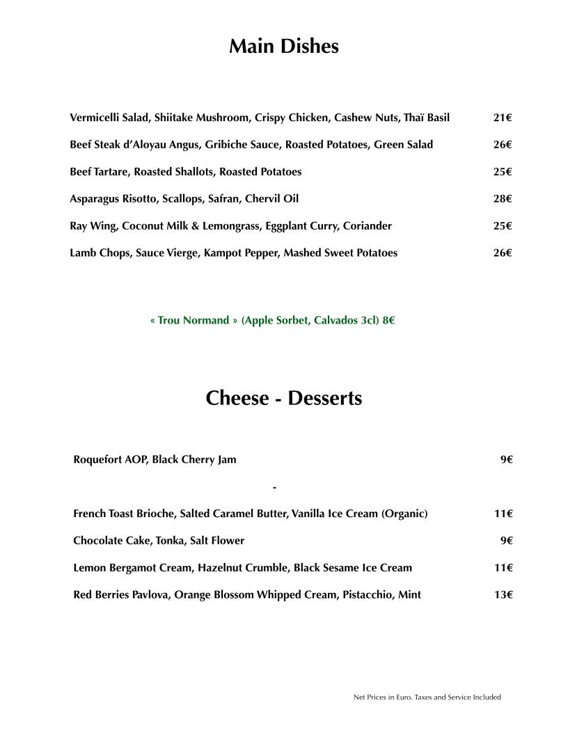 Menu de Postiche Bistrot