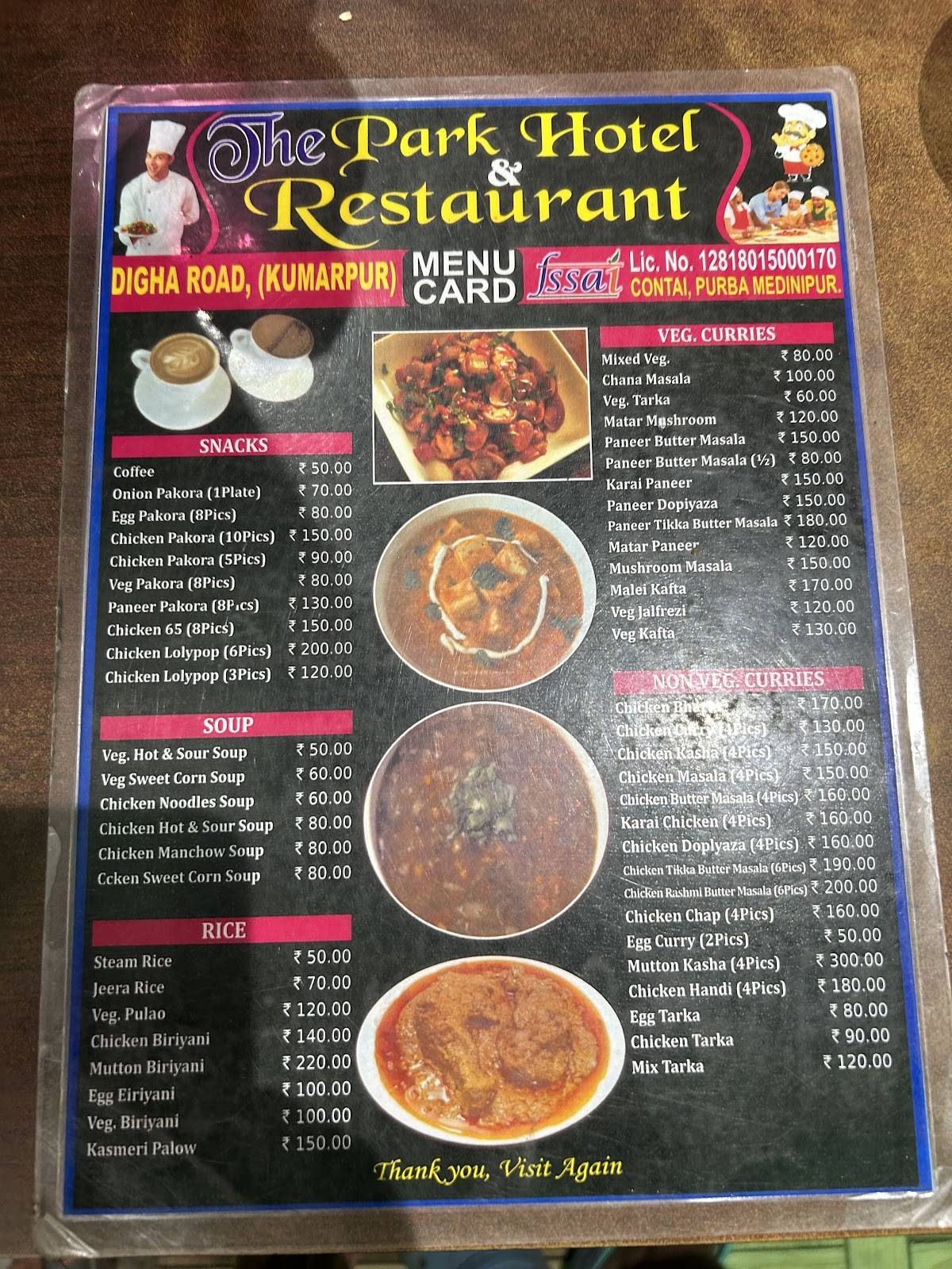 Park Hotel & Restaurant menu