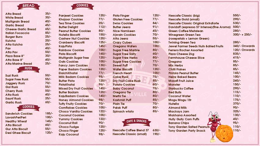 Parveen Baker's Ville menu