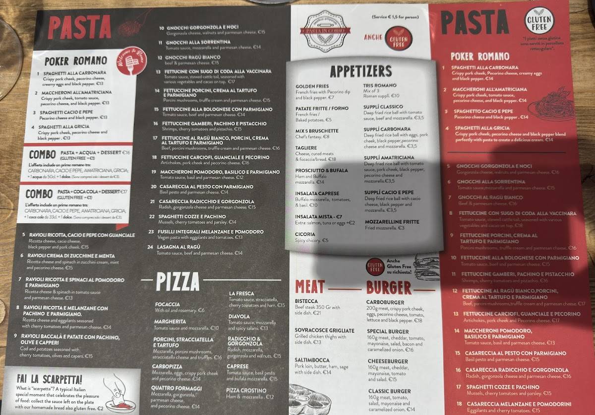 Menu di Pasta in Corso Pantheon 
