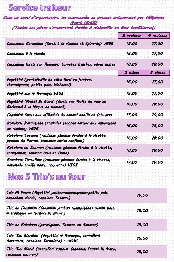 Menu de Pastissimo