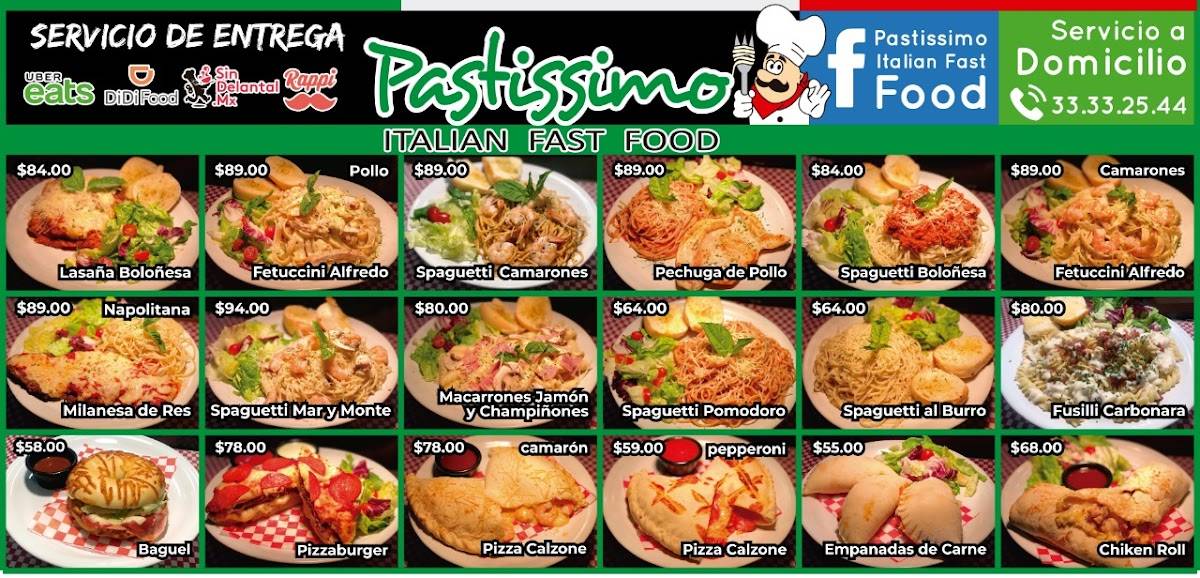 Menu at Pastissimo italian fast food, Tlaquepaque