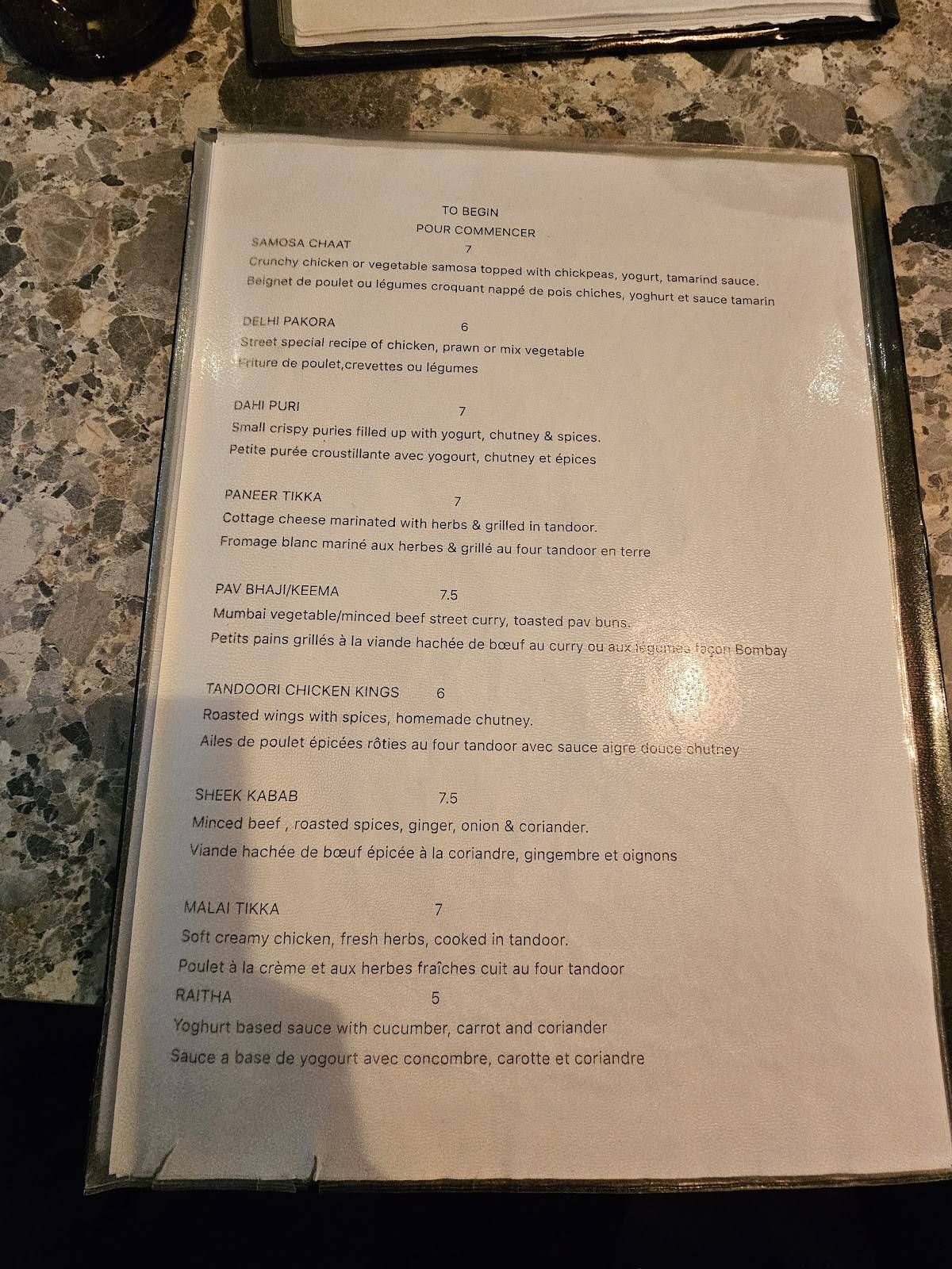 Menu de Patang