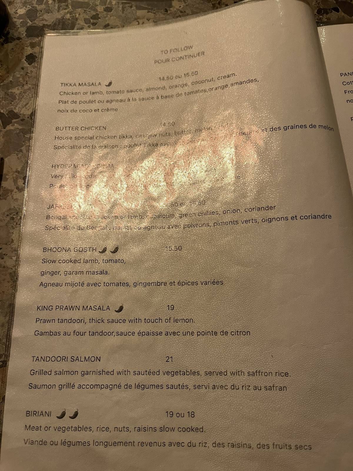 Menu de Patang