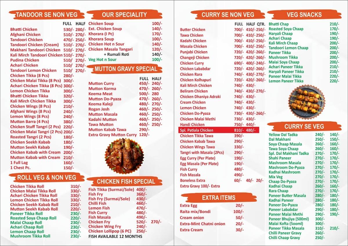 Patiala shahi chicken corner menu