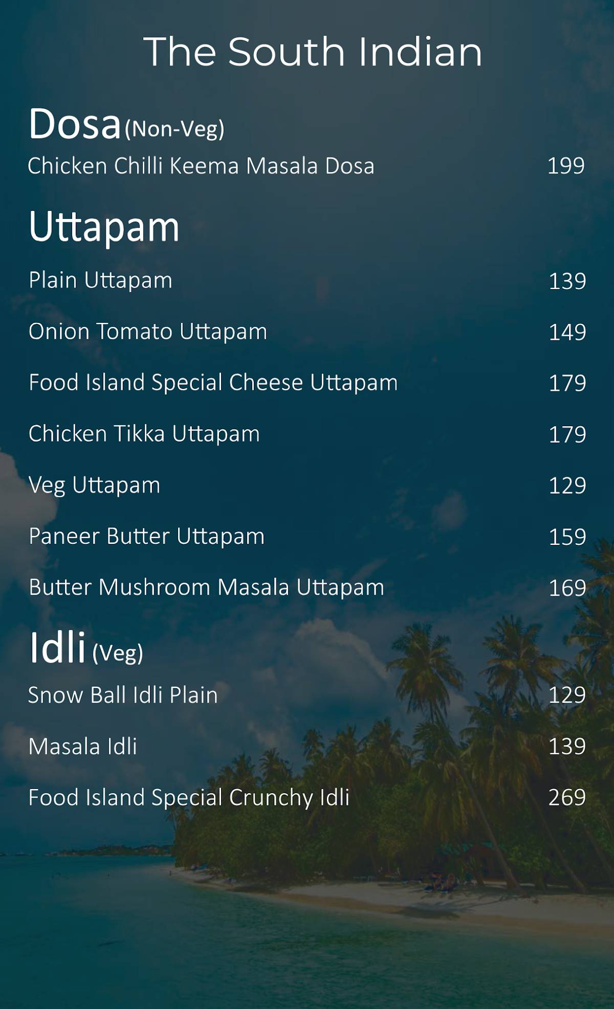 The Food Island menu