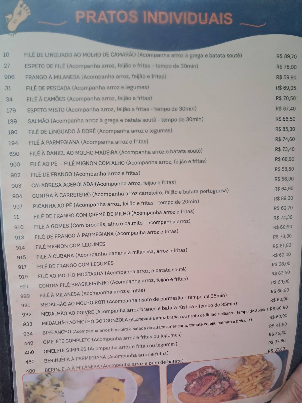 Bar Pé Pra Fora cardápio
